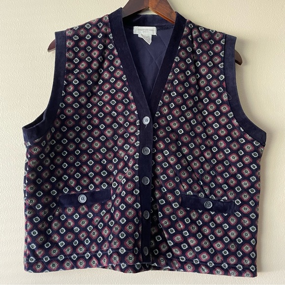 JONES NEW YORK LIKE NEW Velvet Quilted Vest Women's L Eclectic Grandpa - Picture 1 of 5